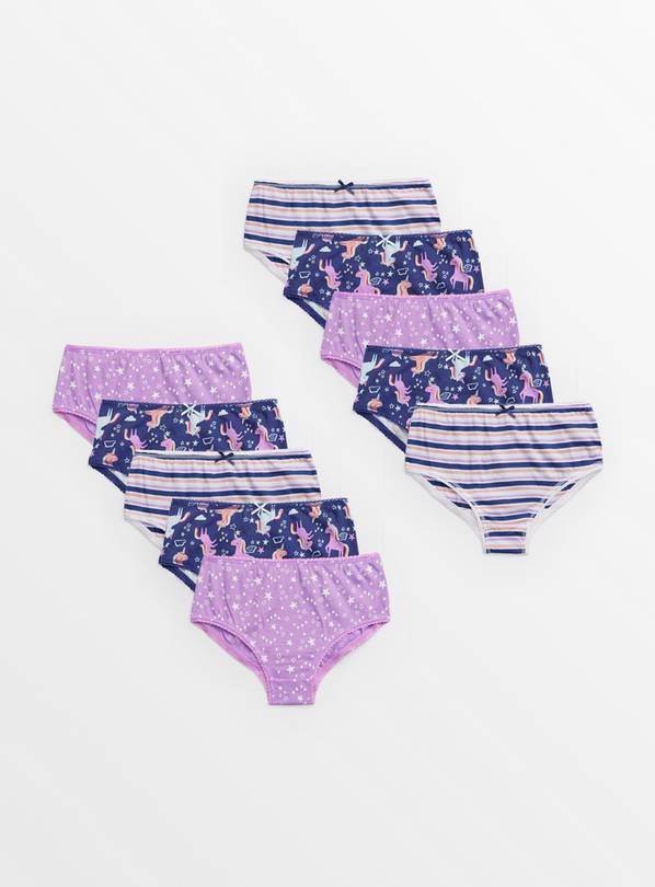 Unicorn & Stripe Print Briefs 10 Pack 2-3 years